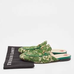 Gucci Green Leather and Mesh Princetown Mules Size 39.5