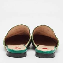 Gucci Green Leather and Mesh Princetown Mules Size 39.5