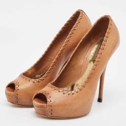 Gucci Brown Leather Peep Toe Pumps Size 35.5