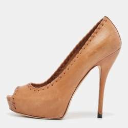 Gucci Brown Leather Peep Toe Pumps Size 35.5