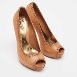 Gucci Brown Leather Peep Toe Pumps Size 35.5