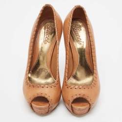 Gucci Brown Leather Peep Toe Pumps Size 35.5