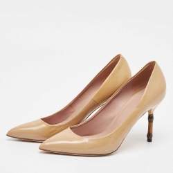 Pre Owned Gucci Beige Patent Leather Pointed Toe Pumps Size 37.5
