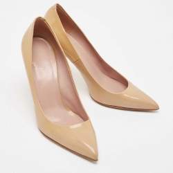 Pre Owned Gucci Beige Patent Leather Pointed Toe Pumps Size 37.5