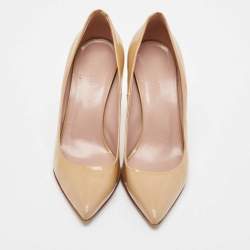 Pre Owned Gucci Beige Patent Leather Pointed Toe Pumps Size 37.5