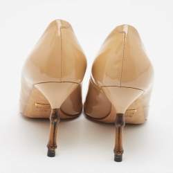 Pre Owned Gucci Beige Patent Leather Pointed Toe Pumps Size 37.5