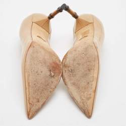 Pre Owned Gucci Beige Patent Leather Pointed Toe Pumps Size 37.5