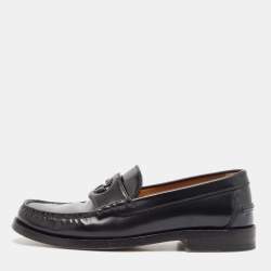 Pre Owned Gucci Black Leather Slip On Loafers Size 38