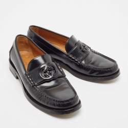 Pre Owned Gucci Black Leather Slip On Loafers Size 38