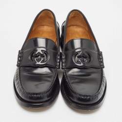 Pre Owned Gucci Black Leather Slip On Loafers Size 38