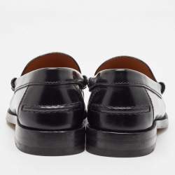 Pre Owned Gucci Black Leather Slip On Loafers Size 38