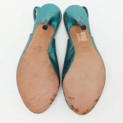 Gucci Blue Python Embossed Leather Sofia Slingback Sandals Size 36