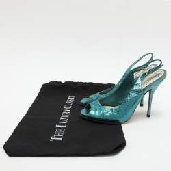 Gucci Blue Python Embossed Leather Sofia Slingback Sandals Size 36