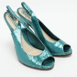 Gucci Blue Python Embossed Leather Sofia Slingback Sandals Size 36