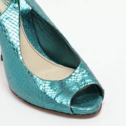 Gucci Blue Python Embossed Leather Sofia Slingback Sandals Size 36