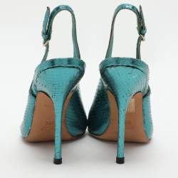 Gucci Blue Python Embossed Leather Sofia Slingback Sandals Size 36
