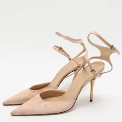 Gucci Beige Satin Pointed Toe Ankle Strap Sandals Size 37.5