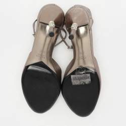 Pre Owned Gucci Metallic Leather Embellished Heel Ankle Strap Sandals Size 37