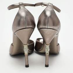 Pre Owned Gucci Metallic Leather Embellished Heel Ankle Strap Sandals Size 37