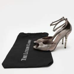 Pre Owned Gucci Metallic Leather Embellished Heel Ankle Strap Sandals Size 37