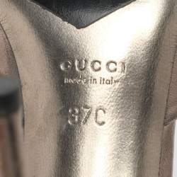 Pre Owned Gucci Metallic Leather Embellished Heel Ankle Strap Sandals Size 37