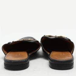 Gucci Black Leather Princetown Horsebit Mules Size 36.5