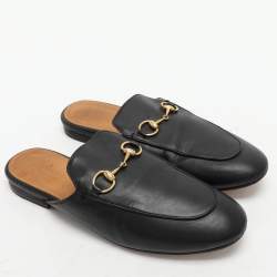 Gucci Black Leather Princetown Horsebit Mules Size 36.5