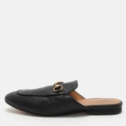 Gucci Black Leather Princetown Horsebit Mules Size 36.5