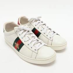 Gucci White Leather Leather Ace Bee Embroidered Low Top Sneakers Size 39