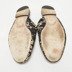 Gucci Black/Beige Lace and Leather Princetown Flat Mules Size 39.5