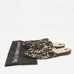 Gucci Black/Beige Lace and Leather Princetown Flat Mules Size 39.5