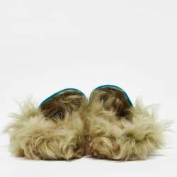 Gucci Blue Velvet and Fur Lined Princetown Flat Mules Size 36