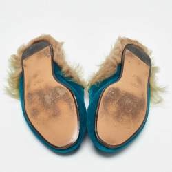 Gucci Blue Velvet and Fur Lined Princetown Flat Mules Size 36