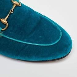 Gucci Blue Velvet and Fur Lined Princetown Flat Mules Size 36
