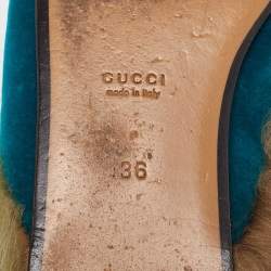 Gucci Blue Velvet and Fur Lined Princetown Flat Mules Size 36