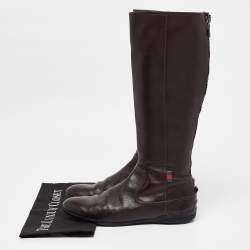 Pre Owned Gucci Brown Leather Knee Length Boots Size 38