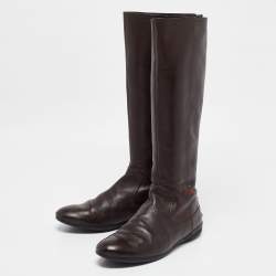 Pre Owned Gucci Brown Leather Knee Length Boots Size 38