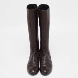 Pre Owned Gucci Brown Leather Knee Length Boots Size 38