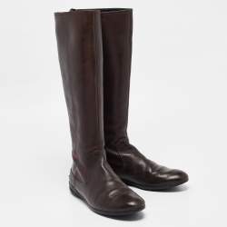 Pre Owned Gucci Brown Leather Knee Length Boots Size 38