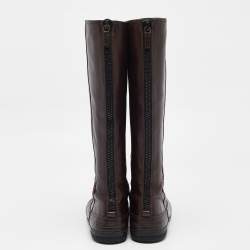 Pre Owned Gucci Brown Leather Knee Length Boots Size 38