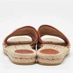 Gucci Beige/Brown Raffia and Leather Interlocking G Espadrille Slide Sandals Size 39