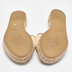 Gucci Beige/Brown Raffia and Leather Interlocking G Espadrille Slide Sandals Size 39