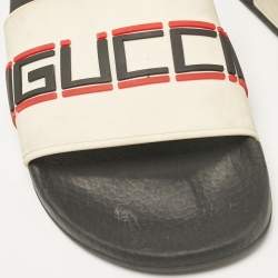 Gucci Off White Rubber Embossed Logo Slides Size 40