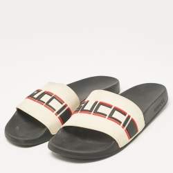 Gucci Off White Rubber Embossed Logo Slides Size 40