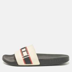 Gucci Off White Rubber Embossed Logo Slides Size 40