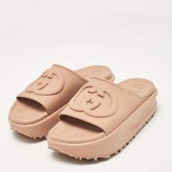 Gucci Beige GG Rubber Slide Sandals Size 38