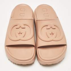 Gucci Beige GG Rubber Slide Sandals Size 38
