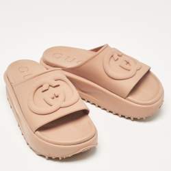 Gucci Beige GG Rubber Slide Sandals Size 38
