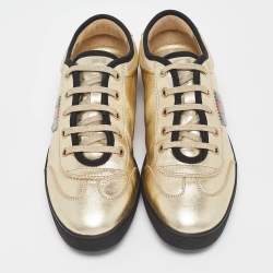 Gucci Gold Leather Web Low Top Sneakers Size 38.5