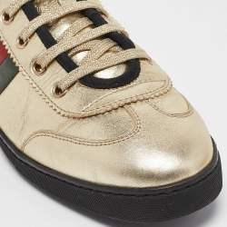 Gucci Gold Leather Web Low Top Sneakers Size 38.5